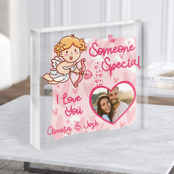 Someone Special Cupid Cute Photo Romantic Gift Custom Clear Square Acrylic Block