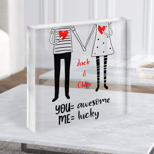 Doodle With Hearts Funny Romantic Gift Personalised Clear Square Acrylic Block