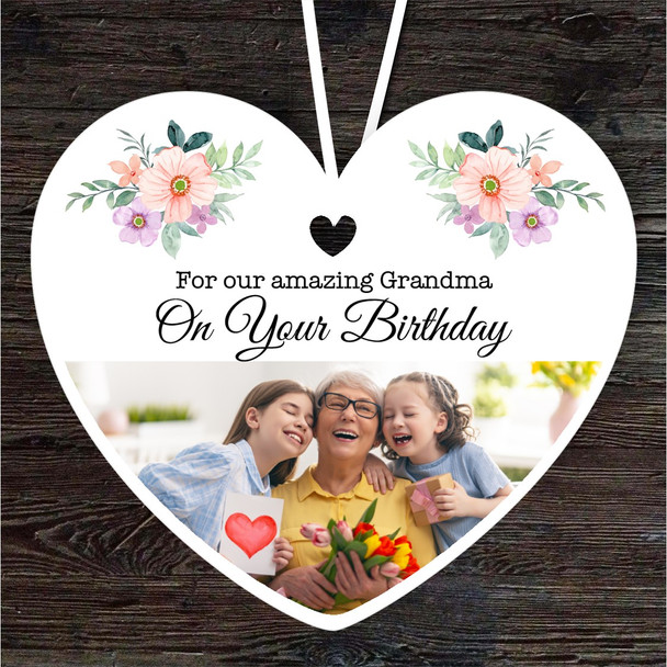 Amazing Grandma Floral Photo Frame Birthday Gift Heart Personalised Ornament