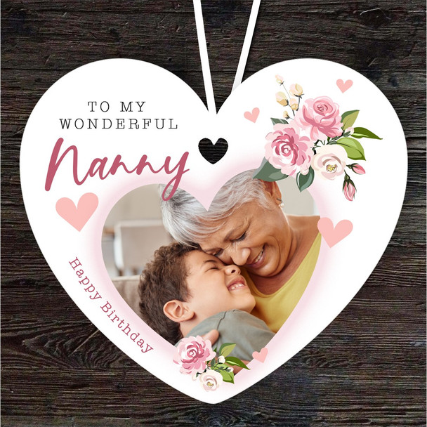 Wonderful Nanny Floral Heart Photo Birthday Gift Heart Personalised Ornament