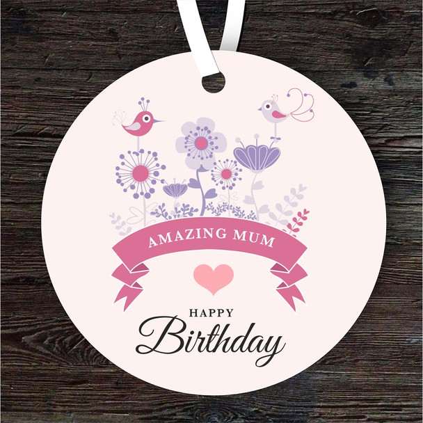 Amazing Mum Violet Flowers Birthday Gift Round Personalised Hanging Ornament