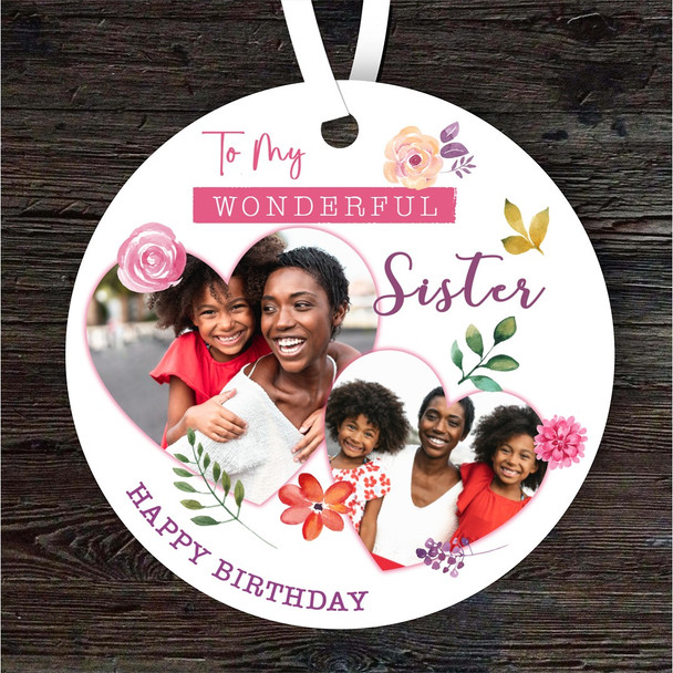 Sister Floral Heart Photo Frames Birthday Gift Round Personalised Ornament