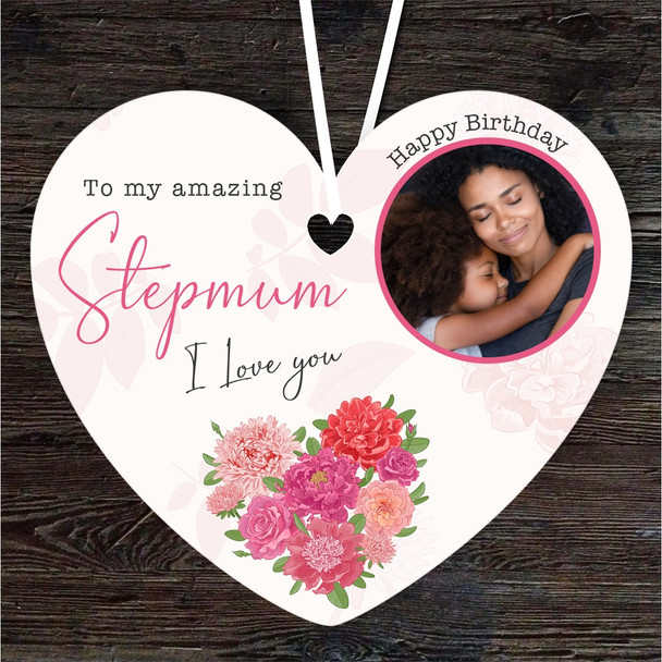 Stepmum Floral Pink Photo Frame Birthday Gift Heart Personalised Ornament