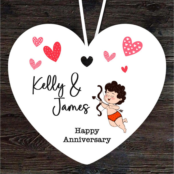 Cute Doodle Cupid Anniversary Gift Heart Personalised Hanging Ornament