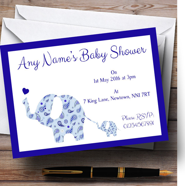 Blue Elephants Customised Baby Shower Invitations