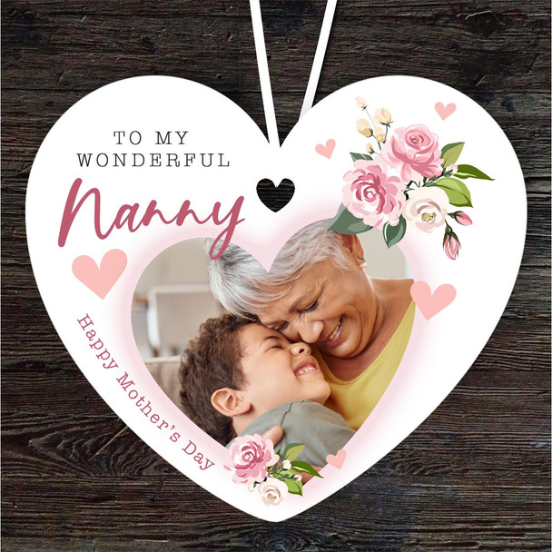 Wonderful Nanny Floral Heart Photo Mother's Day Gift Heart Personalised Ornament