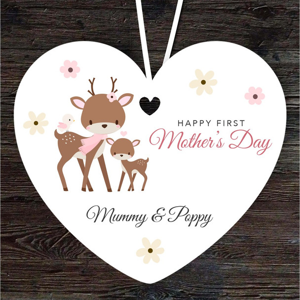 Mummy Deer With Baby First Mother's Day Gift Heart Personalised Hanging Ornament