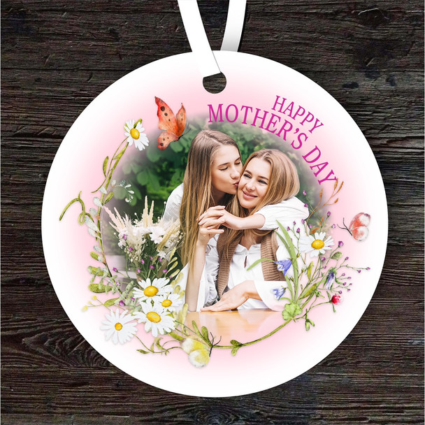 Happy Mother's Day Gift Photo Flowers Circle Round Personalised Hanging Ornament