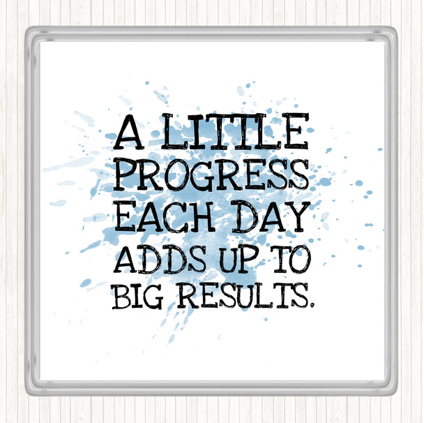 Blue White Progress Each Day Inspirational Quote Coaster