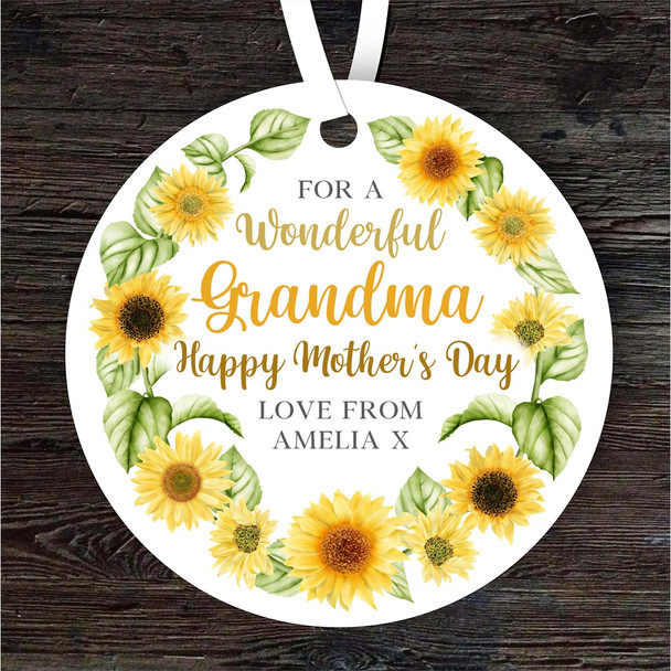 Grandma Sunflowers Mother's Day Gift Yellow Round Personalised Hanging Ornament