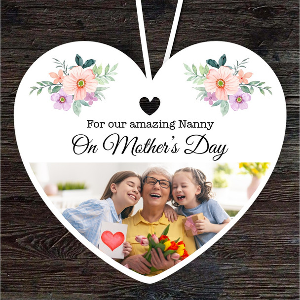 Amazing Nanny Floral Photo Frame Mother's Day Gift Heart Personalised Ornament