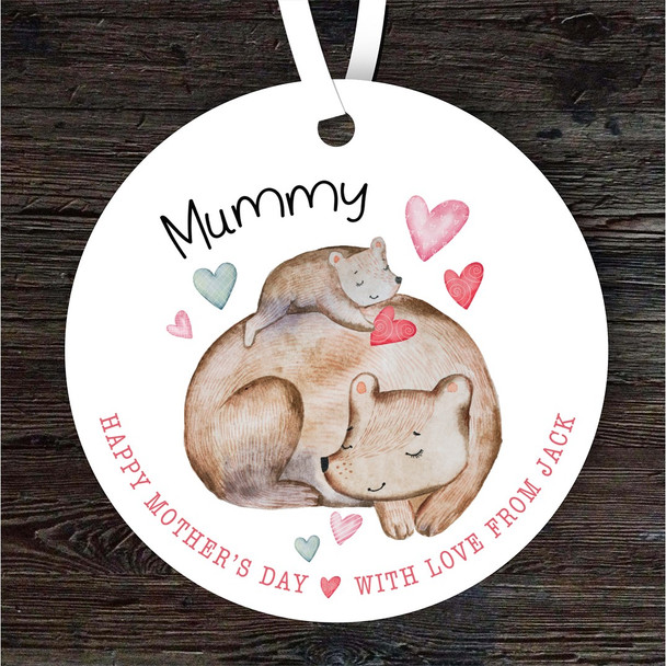 Mummy Baby With Bear Mum Mother's Day Gift Round Personalised Hanging Ornament