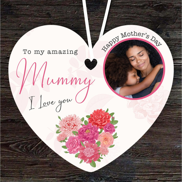 Mummy Floral Pink Photo Frame Mother's Day Gift Heart Personalised Ornament