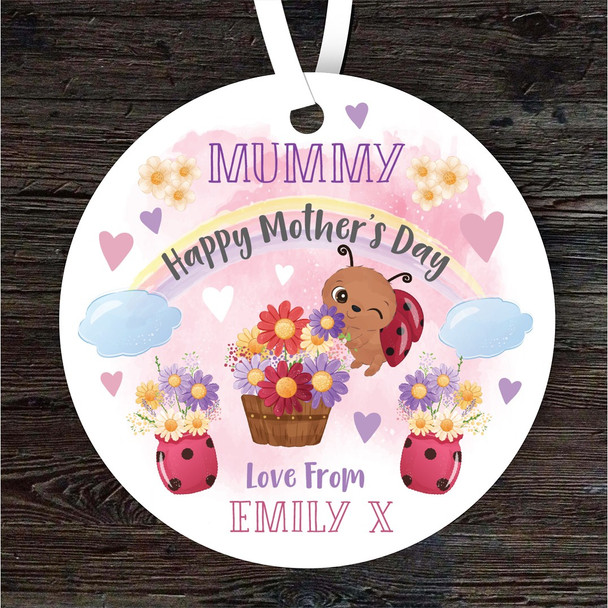 Mummy Happy Mother's Day Gift Ladybird Rainbow Round Personalised Ornament