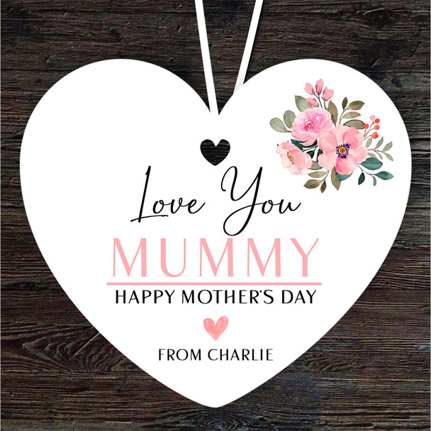 Mummy Flora Love You Mother's Day Gift Heart Personalised Hanging Ornament