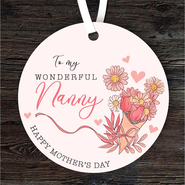 Wonderful Nanny Pink Floral Mother's Day Gift Round Personalised Ornament