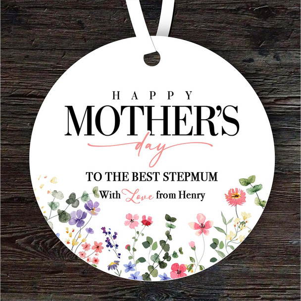 Best Stepmum Floral Mother's Day Gift Round Personalised Hanging Ornament