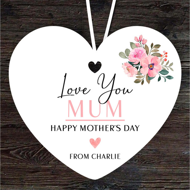 Mum Flora Love You Mother's Day Gift Heart Personalised Hanging Ornament