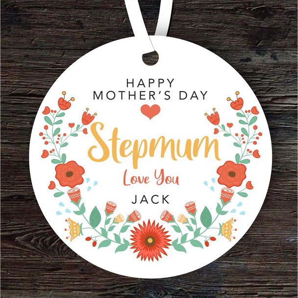 Stepmum Red Floral Mother's Day Gift Round Personalised Hanging Ornament