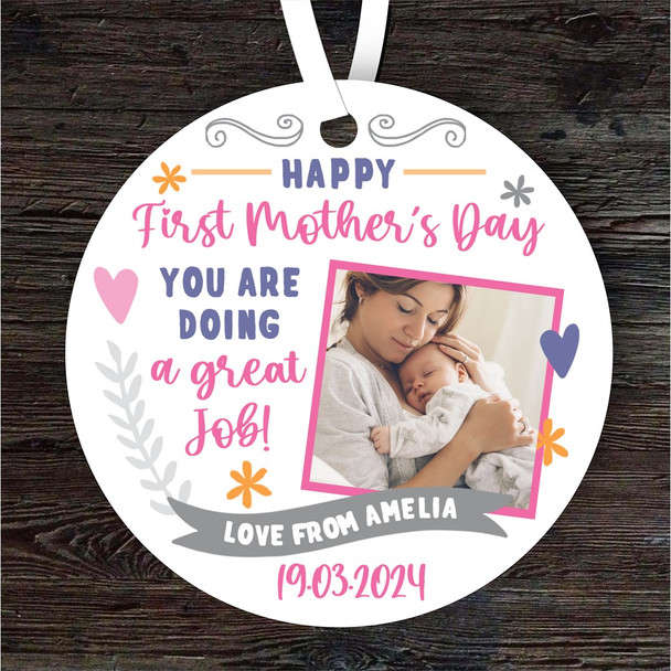 First Mother's Day Gift Mum Photo Round Personalised Hanging Ornament