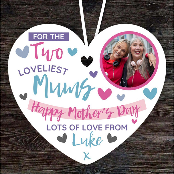 Two Mums Mother's Day Photo Gift Heart Personalised Hanging Ornament