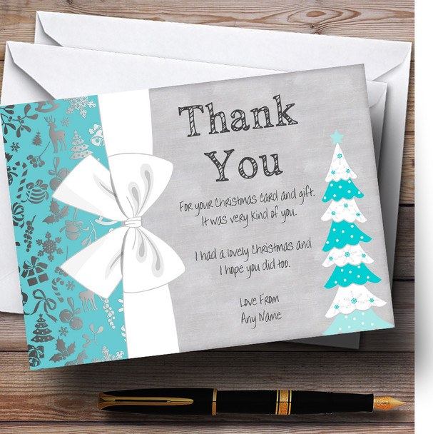 Turquoise Xmas Tree Customised Christmas Thank You Cards