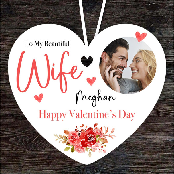 Wife Red Floral Circle Photo Valentines Gift Heart Personalised Hanging Ornament