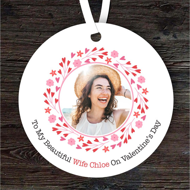 Wife Floral Photo Frame Valentine's Day Gift Round Personalised Hanging Ornament