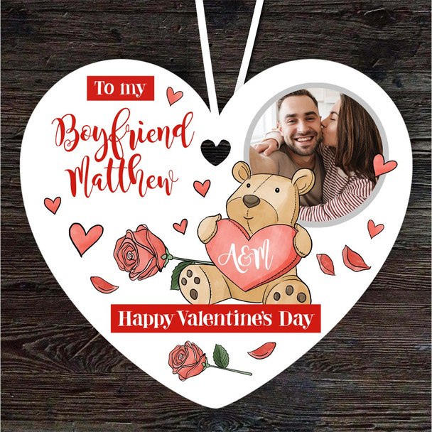 Boyfriend Bear Valentine's Day Photo Gift Heart Personalised Hanging Ornament