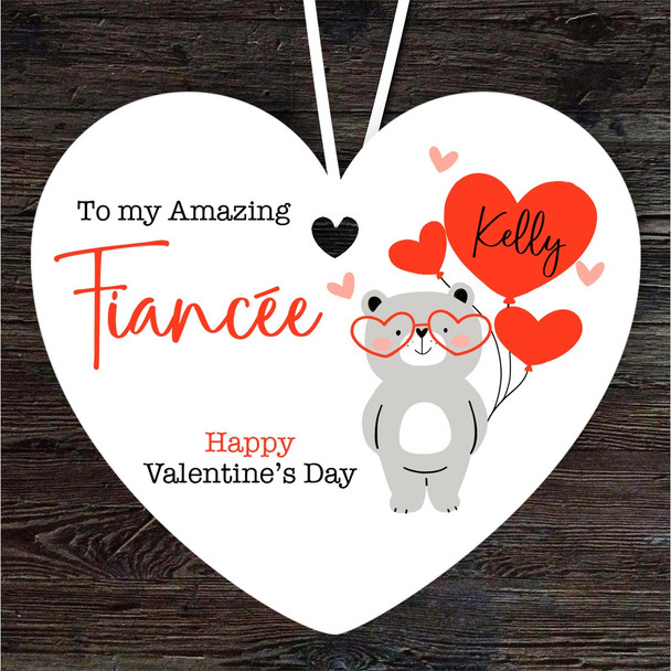 FiancÃ©e Teddy Bear Heart Balloons Valentine's Day Gift Heart Custom Ornament