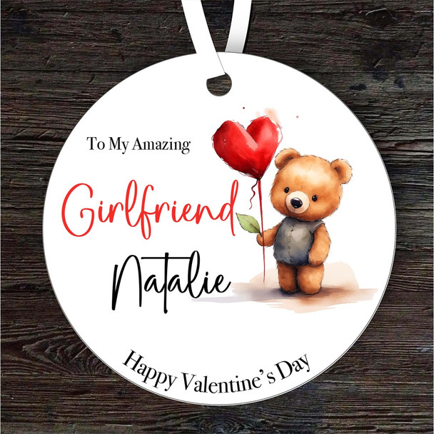 Girlfriend Teddy Bear Heart Valentine's Day Gift Round Personalised Ornament