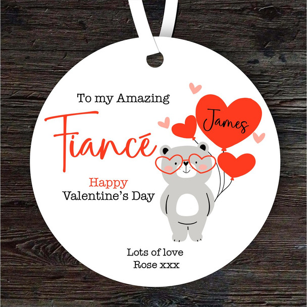 Fiancé Teddy Bear Heart Balloons Valentine's Day Gift Personalised Ornament