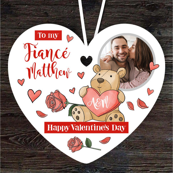 Fiancé Bear Valentine's Day Photo Gift Heart Personalised Hanging Ornament