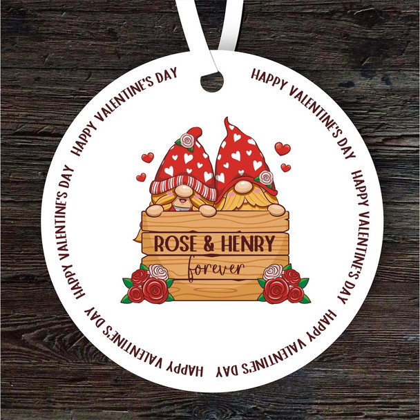Gnome Couple Valentine's Day Gift Round Personalised Hanging Ornament