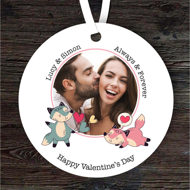 Fox Couple Valentine's Day Gift Round Personalised Hanging Ornament