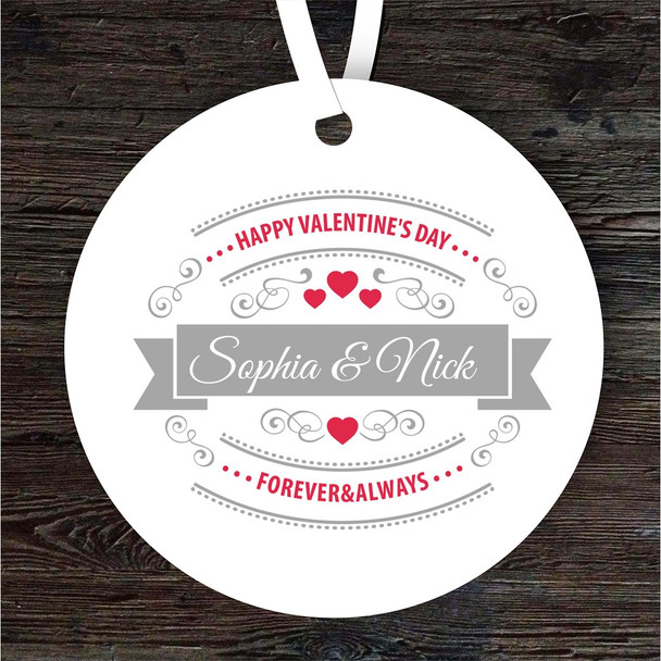 Grey & Red Valentine's Day Gift Round Personalised Hanging Ornament