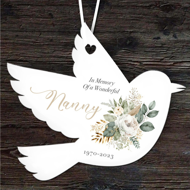 Nanny Memorial Floral Keepsake Gift Bird Personalised Hanging Ornament