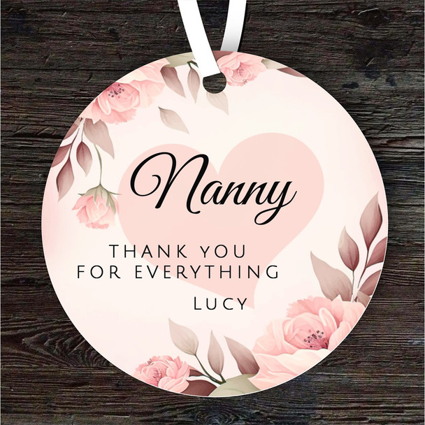 Gift For Nanny Thank You Floral Round Personalised Hanging Ornament