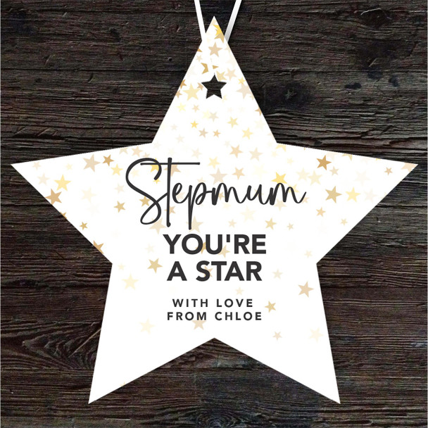 Gift For Stepmum Gold Stars Personalised Hanging Ornament