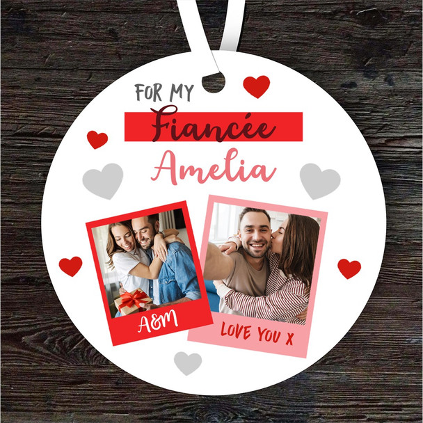 Romantic Gift For Fiancée Hearts Photo Round Personalised Hanging Ornament