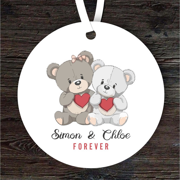 Teddy Bear Couple Romantic Gift Round Personalised Hanging Ornament