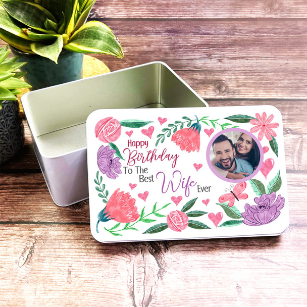 Best Wife Ever Purple Butterfly Photo Birthday Gift Personalised Storage Tin