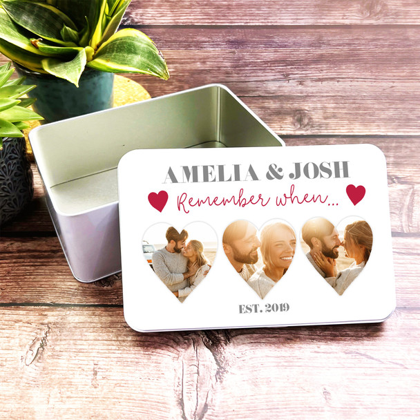 Remember When Memories Photo Hearts Romantic Gift Personalised Keepsake Tin