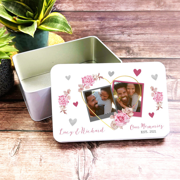 Our Memories Heart Roses Photos Romantic Gift Personalised Keepsake Storage Tin