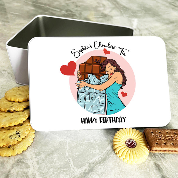 Woman Hugging Chocolate Birthday Gift Personalised Sweet Treat Chocolate Tin