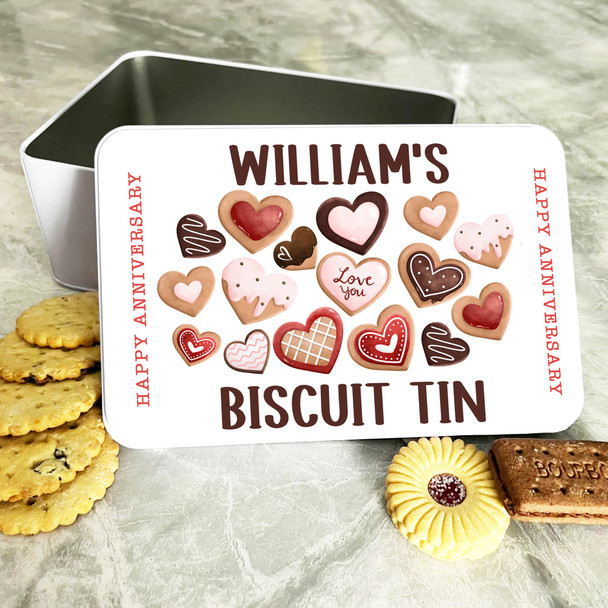 Heart Shape Biscuits Anniversary Gift Personalised Biscuit Tin