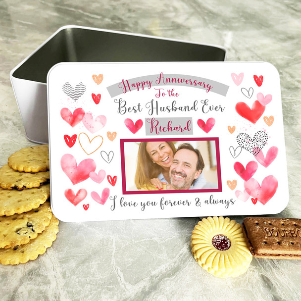 Best Husband Ever Heart Photo Anniversary Gift Personalised Treat Tin