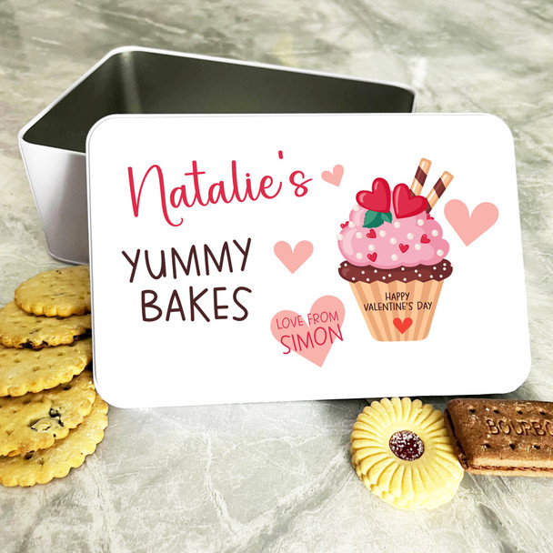 Love Hearts Cupcake Valentine's Day Gift Personalised Cake Tin