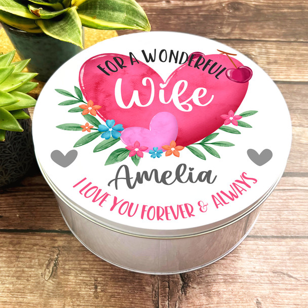 Round Romantic Gift For Wife I Love You Heart Personalised Storage Tin