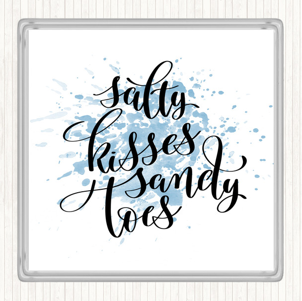 Blue White Salty Kisses Sandy Toes Inspirational Quote Coaster